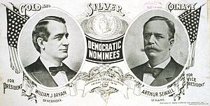 1896 Democratic campaign poster with nominees William J. Bryan of Nebraska for President and Arthur Sewall of Maine for Vice President