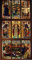 Mid-20th-century window showing a continuation of ancient and 19th-century methods applied to a modern historical subject. Florence Nightingale window at St Peters, Derby, made for the Derbyshire Royal Infirmary