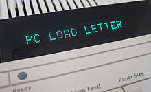 "PC LOAD LETTER" in a printer console's LED display.
