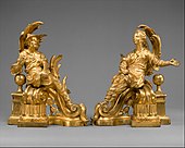 Pair of French Chinoiserie firedogs; 1760–1770; gilt bronze; height (each): 41.9 cm; Metropolitan Museum of Art