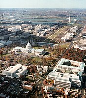 Aerial view of Washington D.C., showing position of the courthouse (lower left) relative to the Capitol building