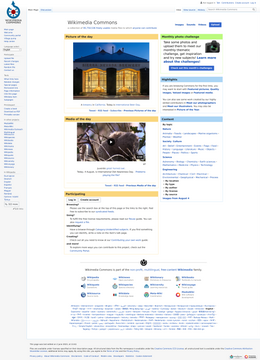 Screenshot of Wikimedia Commons Main Page, featuring a Picture of the Day for 2006-06-05.
