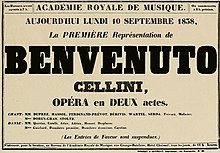 advertising poster giving title, date and venue of operatic premiere