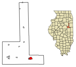Location of Paxton in Ford County, Illinois.