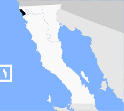 Location of Playas de Rosarito Municipality in Baja California.