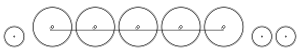 Diagram of one small leading wheel, five large driving wheels joined together with a coupling rod, and two small trailing wheels