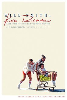 "Theatrical release poster": A father embraces his two daughters. Underneath them is the tagline: "Venus, Serena and a plan for greatness".