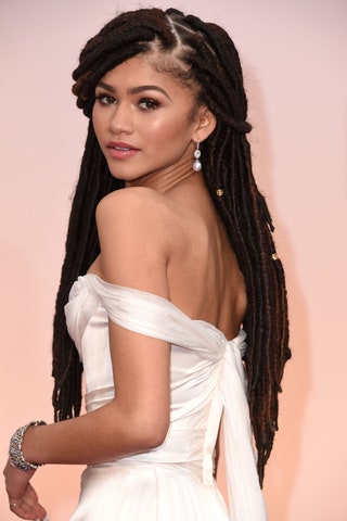 Image may contain Zendaya Hair Human Person Clothing Apparel Evening Dress Gown Robe Fashion and Black Hair