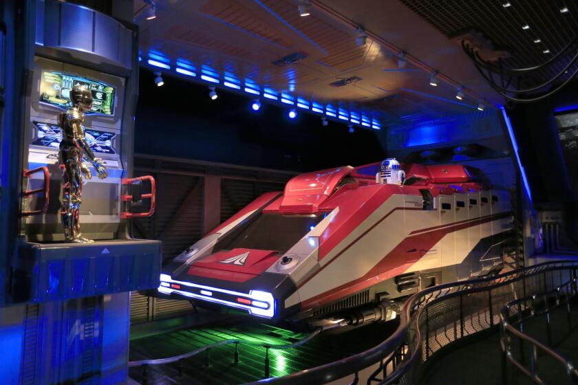 ANAHEIM, CALIF. -- THURSDAY, NOVEMBER 12, 2015: A view of the star Tours entrance during the media preview of Star Wars Season of The Force at Disneyland in Anaheim, Calif., on Nov. 12, 2015. (Allen J. Schaben / Los Angeles Times)