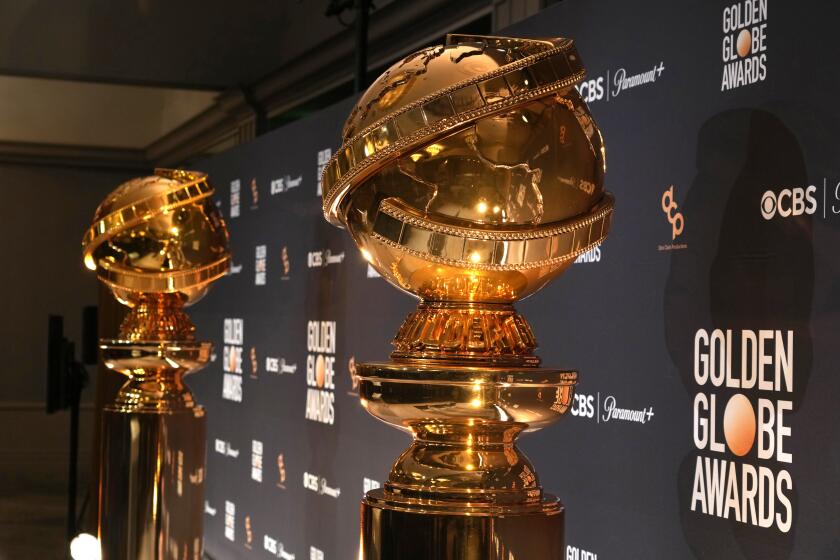 Replcias of Golden Globe statues appear at the nominations for the 81st Golden Globe Awards at the Beverly Hilton Hotel on Monday, Dec. 11, 2023, in Beverly Hills, Calif. The 81st Golden Globe Awards will be held on Sunday, Jan. 7, 2024. (AP Photo/Chris Pizzello)