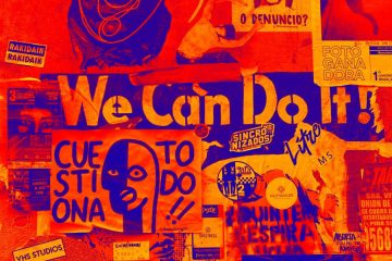 We Can Do It sits on a purple banner amongst fiery reds and oranges