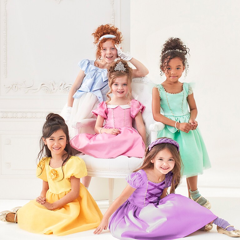 Photo of five girls wearing the Janie & Jack Dress Up & Dream Collection dresses.