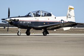 This image provided by the U.S. Air Force shows a U.S. Air Force T-6A Texan II taxiing down the flight line at Laughlin Air Force Base, Texas