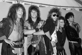 Bon Jovi pictured at Monsters of Rock, Castle Donington. David Bryan, Richie Sambora, Jon Bon Jovi, Tico Torres, and Alec John Such. 22nd August 1987.