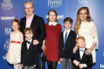 Jim Gaffigan and Jeannie Gaffigan with their kids at a screening of "Mary Poppins Returns" on December 17, 2018 in New York City. 