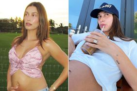Hailey Bieber poses with baby bump showing on Instagram
