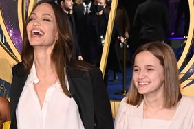 Angelina Jolie and Vivienne Jolie-Pitt attend the UK Gala Screening of "The Eternals" at the BFI IMAX Waterloo on October 27, 2021 in London, England