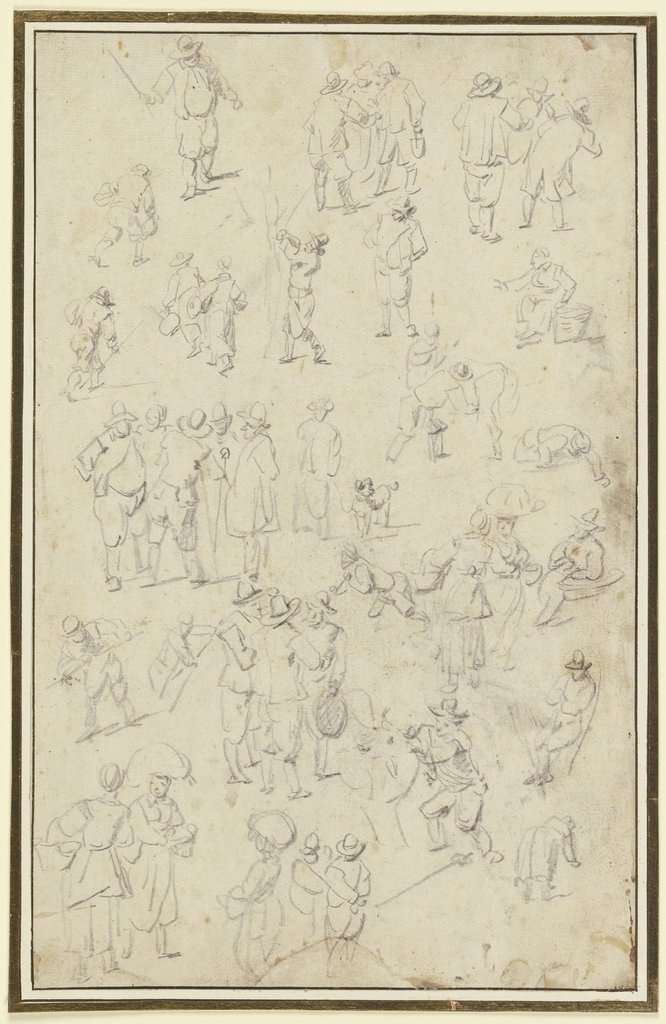 Studienblatt: Zahlreiche Figuren, einzeln und gruppiert, Frans Hals;   ?
