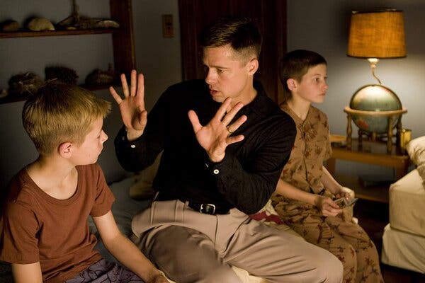 Laramie Eppler, left, Brad Pitt and Tye Sheridan in “The Tree of Life.” Though the film is about a white family, the behind-the-scenes talent would satisfy Oscar rules for diversity.